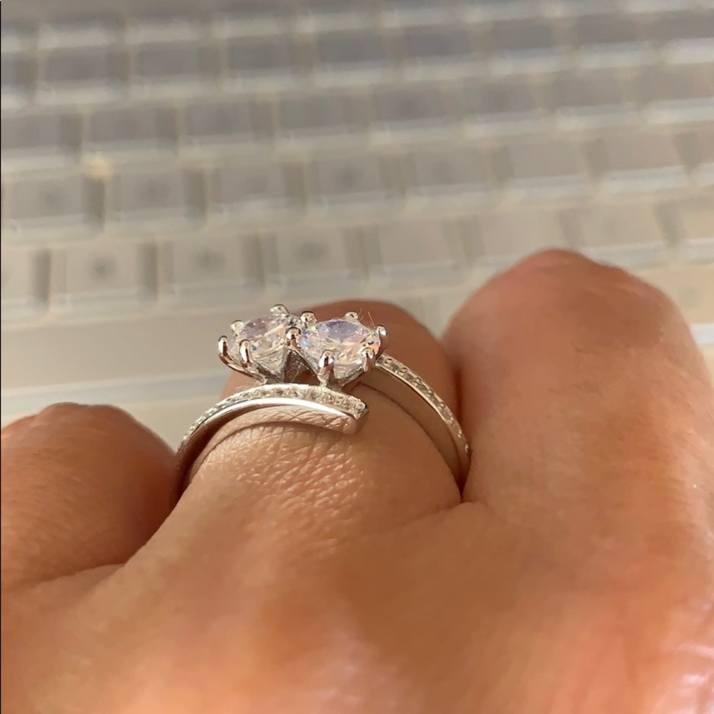 Double Round CZ Stone Promise Engagement Ring - Picture 6 of 9